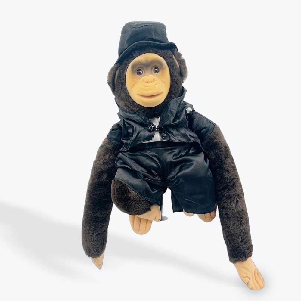 RUHOF Plush Monkey Hand Puppet Black Tuxedo Top Hat Collectible